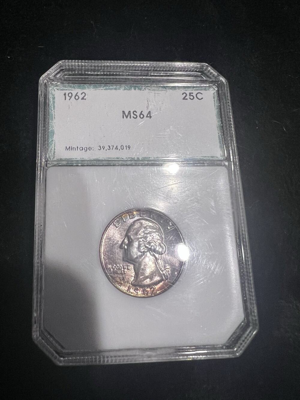 1962 P Washington Quarter - BU 90% Silver - Toned
